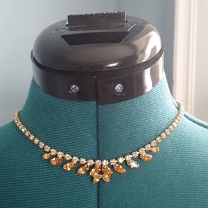 Yellow and gold rhinestone choker